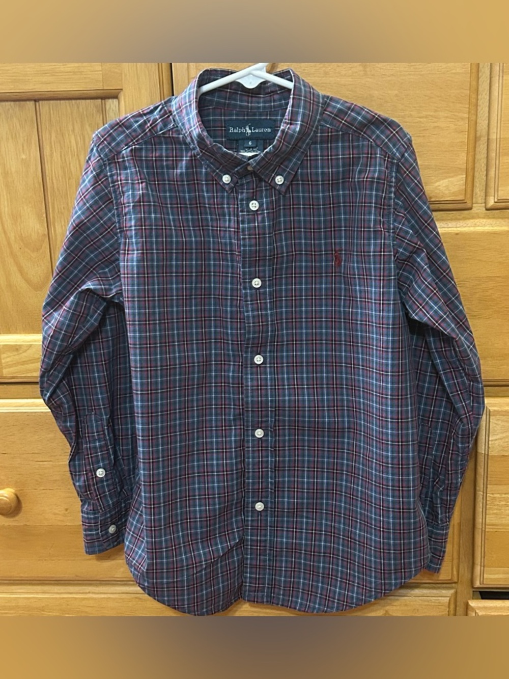 Ralph Lauren Boy's Blue Plaid Classic Long-SleeveButton  Down Shirt Size 6